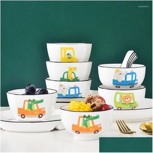 Geschirr Sets Cartoon Tier Auto Geschirr Trinken Suppe Schüssel Kinder Geburtstagsgeschenk Nette Haushalt Keramik Reis Abendessen Set Drop D DHP7R