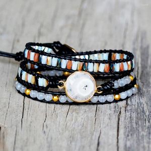 Charm Bracelets Natural Stone Bracelet Gemstone Beads Agate Leather 5X Wrapped For Women Men Birthday Gift