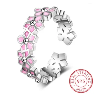 Anelli a grappolo in argento sterling 925 con corona rosa, anello con smalto, fiore regolabile per le donne, regalo di San Valentino, gioielleria raffinata romantica