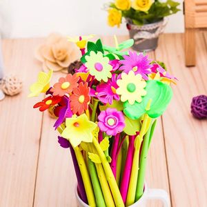 48PCS/LOT Creative Novel Flower Soft Silikon Gel Czarny atrament Rollerball Pen Office School Promocja Prezent