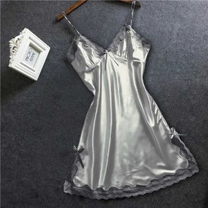 PSFU Sexy Pyjamas Women Satin Sleepdress Sexy Bowknot Lace Babydoll V Neck Pron Lingerie Large Size Ladies Underwear Bra Support Pajama Intimate 2404101