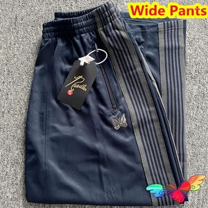 Men's Pants 2024 Oversized Navy Blue Needles Wide Men Women Embroidered Butterfly Track Poly Smooth AWGE Sweatpants