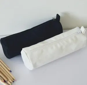 Sacos de armazenamento estilo japonês redondo em branco lona zíper lápis casos caneta bolsas de algodão maquiagem cosmética saco de embreagem do telefone móvel sn