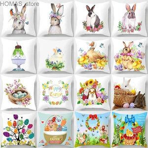 Cuscino Cesaggio di sedile di Pasqua Happy Pasqua Decor Cushion Cover 18x18 pollici Decorazioni con coniglietto con coniglietto stampato Case Y240407