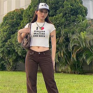 女性用TシャツIサーファースケーターエモボーイズメスシャツサマークロップトップセクシーパーティー服