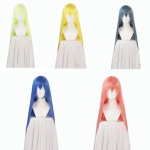 Wigs Cosplay Wig 100cm Long Straight Synthetic Wigs for Women Heat Resistance Hair Bluee Green Golden Pink Anime Costume Wigs +Cap