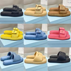2024 New Luxury Leisure P Family Lafite Woven Slippers Latest Spring Summer Sawtooth Roman Woven Ultra Light Thick Bottom Beach Shoes Heel High 4cm Womens Slippers