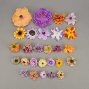 Dekorativa blommor 26st Artificial Silk Flower Head Combo Set Purple Daisy Bulk Diy Wedding Bridal Bouquet Floral Wall Number Decor