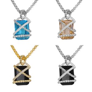 Colar com pingente de joias de luxo DY em prata esterlina 925 de designer sofisticado, colar de diamantes masculino e feminino, presente de aniversário com pedras preciosas quadradas de 15 mm