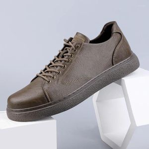 Casual Shoes High Quality Brand Men's äkta läder Simple Beige Oxford Wear-resistenta Soles Sport Fashionabla