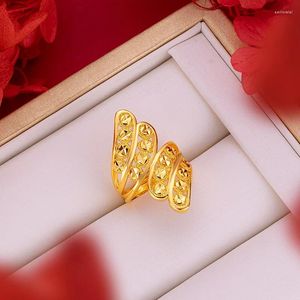 Anéis de cluster anel feminino 14 k cor de ouro oco flor grande puro para mulheres noiva festa de aniversário jóias presentes