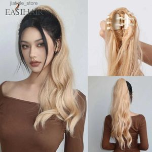 Syntetiska peruker Syntetisk hästsvans Rose Golden Long Wavy Claw Clip Ponytail Braid In Hair S Ponony Stail Hairpiece For Women Heat Resistant Y240401