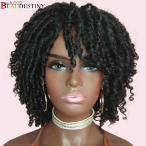 Peruki Dreadlock Peruka Ombre Pleciane peruki syntetyczne włosy afrykańskie afro krótkie bob peruki dla czarnych kobiet skręcają szydełkową perukę czarny brąz 99J L230