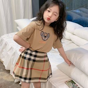 kids designer clothes Children's Summer New Short sleeved Skirt Two piece Set Trendy and Fashionable Little Bear Short T Half sleeved Top for Girls