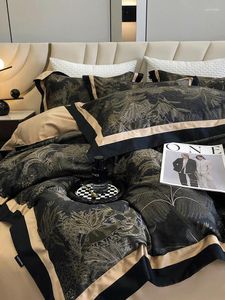 Sängkläder sätter fyrdelar Set Pure Cotton High-klass med ängsark Europeiska mönster Tribute Satin Floral Printing Double-Sided Splice