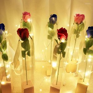 Fiori decorativi 38 cm artificiali con luci a corda Fiore di sapone rosso Matrimonio Decorazione festa di compleanno per la casa Regali romantici di San Valentino