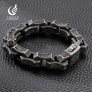 Chain Fangdun Sculpture Square Charm Armband Mens Rostfritt stål Box Chain Armband Mens Antika silversmycken Q240401