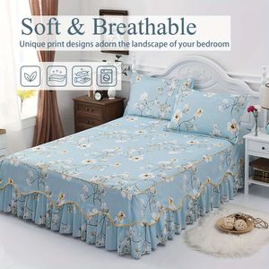 1 Stück hautfreundliches Rame-Bett (Bettrock * 1, ohne Kissenbezug), weiche und bequeme, mit Blumen bedruckte All-Season-Universal-Anti-Rutsch-Bettwäsche für Schlafzimmerhotels