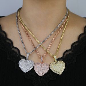 2024 New Iced Out Bling Geometry 5A White Cubic Zirconia Heart Shaped Pendant Necklaces Men Women Hip Hop Tennis Chains Jewelry