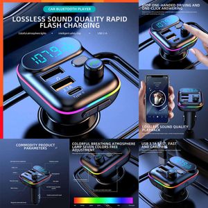 2024 CAR BLUETOOTH 5.0 FM Sändare Fast USB Type C Car Charger Colorful Handsfree Car Kit Mp3 Player Support TF Card B B