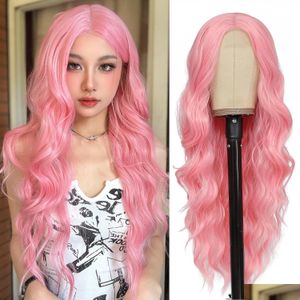 Spetsar peruker lång djup våg fl främre mänskliga hår curly 2 stilar rosa och röd färg kvinnlig syntetisk naturlig snabb droppleveransprodukter dht2n
