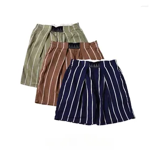 Mäns shorts japansk retro Två ton trendig bomull och linne elastisk casual för män koreanska mode streetwear