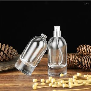 Depolama Şişeleri Yuxi Taşınabilir İnce Sprey Parfüm Cam Şişesi 50ml Alüminyum Karbür Gümüş Maske Silindirik Şeffaf