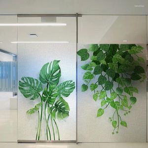 Window Stickers Green Plants Frosted Stained Film Static Cling Glass Covering PVC Water-Proof Privacy Protection Sticker Home Decoration