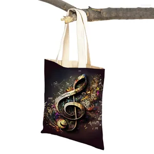 Shoppingväskor mode färgglad musiknotning på handväska för kvinnor shopper återanvändbar dubbeltryck casual eco lady canvas väska