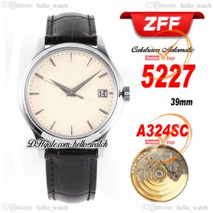 ZFF 39mm V3 Calatrava 39mm 5227G-001 Cal.324SC Relógio Masculino Automático Branco Dial Stick Marker Caixa de Aço Preto Pulseira de Couro Relógios Hello_Watch E211D