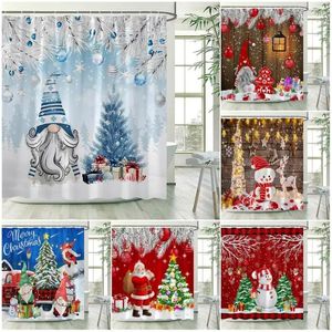 Cortinas de chuveiro engraçado papai noel cortina inverno bolas de árvore de natal presentes ano natal decoração casa pano banheiro