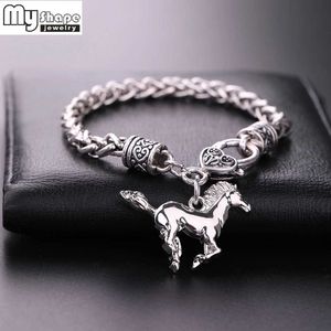 Chain My Shape Punk Horse Charm Pendant Bracelet Wheat Chain Mens Zinc Alloy Bracelet Horse Jewelry Bracelet Q240401