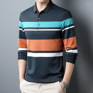 Men's Polos MLSHP Spring Autumn Cotton Polo Shirts High Quality Broad Striped Business Casual Simple Classics Man T-shirts 4XL