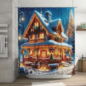 Cortinas de chuveiro Magical Christmas Cottage em um inverno nevado Wonderland Cortina 72x72in com ganchos DIY padrão presente do amante