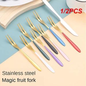 Widelce 1/2pcs Fruit Fork 304 Stal nierdzewna Ins Wind Stołowa zastawa stołowa Sher Gold Household Childrens Małe dwa ząb słodkie