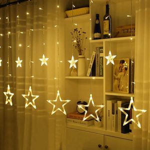 LED -strängar 3mx3m 12 stjärnor Fairy Curtain Light for New Year Christmas Lights 8 Modes LED String Party Wedding Decoration YQ240401