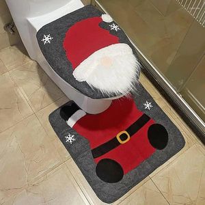 Toilet Seat Covers Christmas Bathroom Mats Sets Santa U-Shape Mat Lid Cover Pad Perfect For Decoration