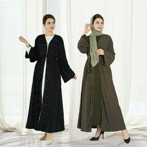 2024 Spring Ethnic Clothing Muslim Women Fashion Caftan Abaya Robe Elegant Mellanöstern Turkiet Dubai Solid Color Cardigan