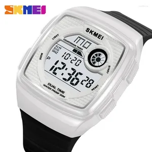 腕時計Skmei本物の電子時計ホワイトサーアーミーグリーンダブルタイマーリング24時間カウントダウンスイミングウォータープルーフ2208