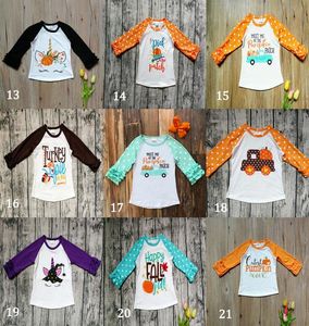 Kid Girl T Shirt Christmas Halloween Thanksgiving Unicorn Turkiet Pumpkin Letter Print Lång ruffle Sleeve Ins Baby Child Tee Top SP8866026