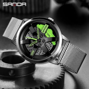 Watches Orologio Da Uomo Sanda Hot Sell Stainless Men Watch Waterproof Sport Watch Racing Car Rim Wheel Rotating Dial Men Clock Relogio