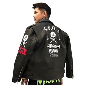 originale Autunno Inverno Street Brand Retro Uomini giacca di pelle stile punk Armati davanti ricamo stampa teschio Bomber Outwear Cappotti5618362