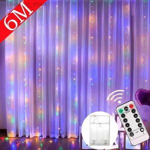 LED -strängar 6m LED Garlandsgardinljus 8 Mods Battery Box Remote Control Fairy Tale String Wedding Christmas Home Decoration YQ240401