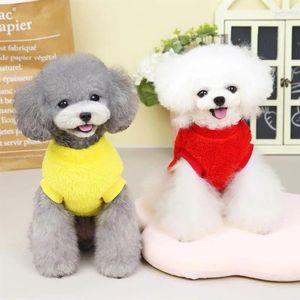 Hundkläder husdjur och vinterfleece klädkatt varm kappa fast färg tröja för små medelstora hundar teddy bichon tröja
