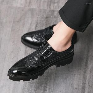 Casual Shoes Men's Fashion Party Nightclub Dress Platform Lace-up Patent Leather Brogue Shoe Black Breathable Gentleman Footwear Zapato