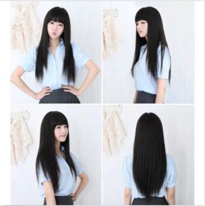 Perücken kostenloses Versandqualität Fashion Bild Full Spitze High Wigsnay Bang Hair New Black Long Straight Synthetic Cosplay Party Frauen