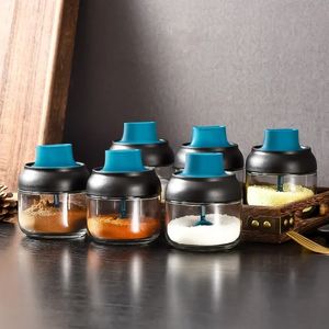 Kitchen Glass Spices Bottles Glass Sugar Salt Honey Storage Jar 280ml Seasoning Storage Box with Brush Spoon Lid Accessories 1Pc