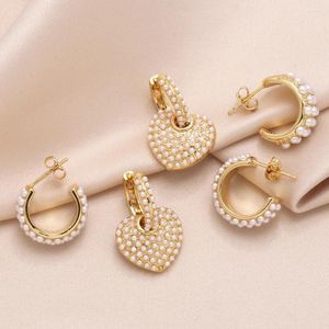 Hoop Earrings Pearl Heart-shaped Women's Fashion Jewelry Special Interest Light Luxury High-grade Gold-plated