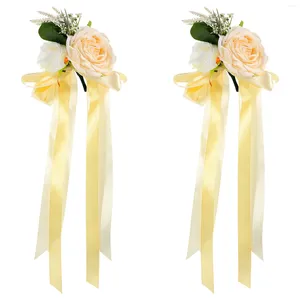 Fiori decorativi 2 pezzi B07q26pgwc Bouquet da sposa per bracciale per auto da matrimonio, decorazioni per ornamenti, fiori artificiali, per damigella d'onore