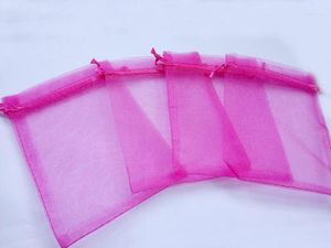 Confezione regalo 500 pezzi 10 15 Sacchetti rosa rossi per gioielli/matrimonio/natale/compleanno Organza con manici Borsa in filato per imballaggio